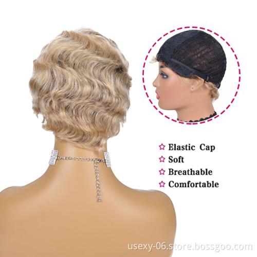 Virgin Human Hair Short Pixie Cut Wig 1920's Flapper Hairstyles Short Finger Wave Retro Style Wig for Women